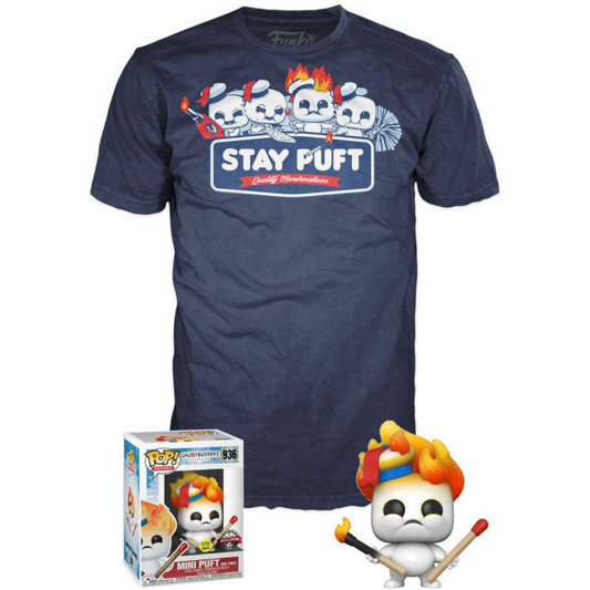 Pack Funko POP + Camiseta Stay Puft Quality Marshmallows 936 - Cazafantasmas: Más Allá Exclusivo GITD